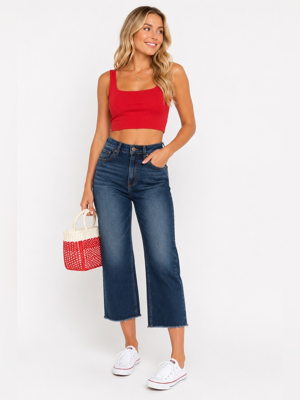1822 Denim Dark Blue High-Rise Cropped Jeans